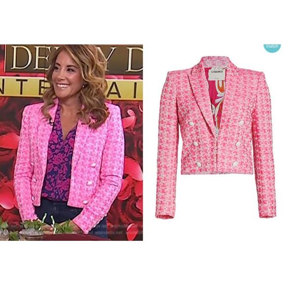 AUTH L'AGENCE Houndstooth Checked Tweed Cropped Jacket Blazer Coat 12 - Picture 8 of 9